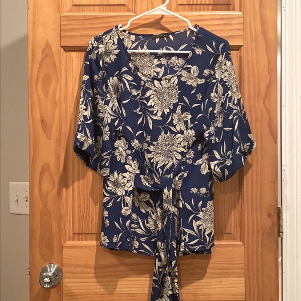 Tie front flowered blouse